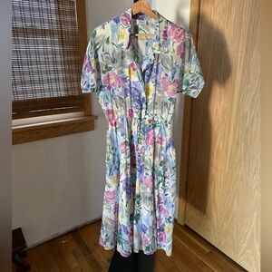 Kwai Vintage Floral Multicolor Women's midi Dress Size 8  Medium B9